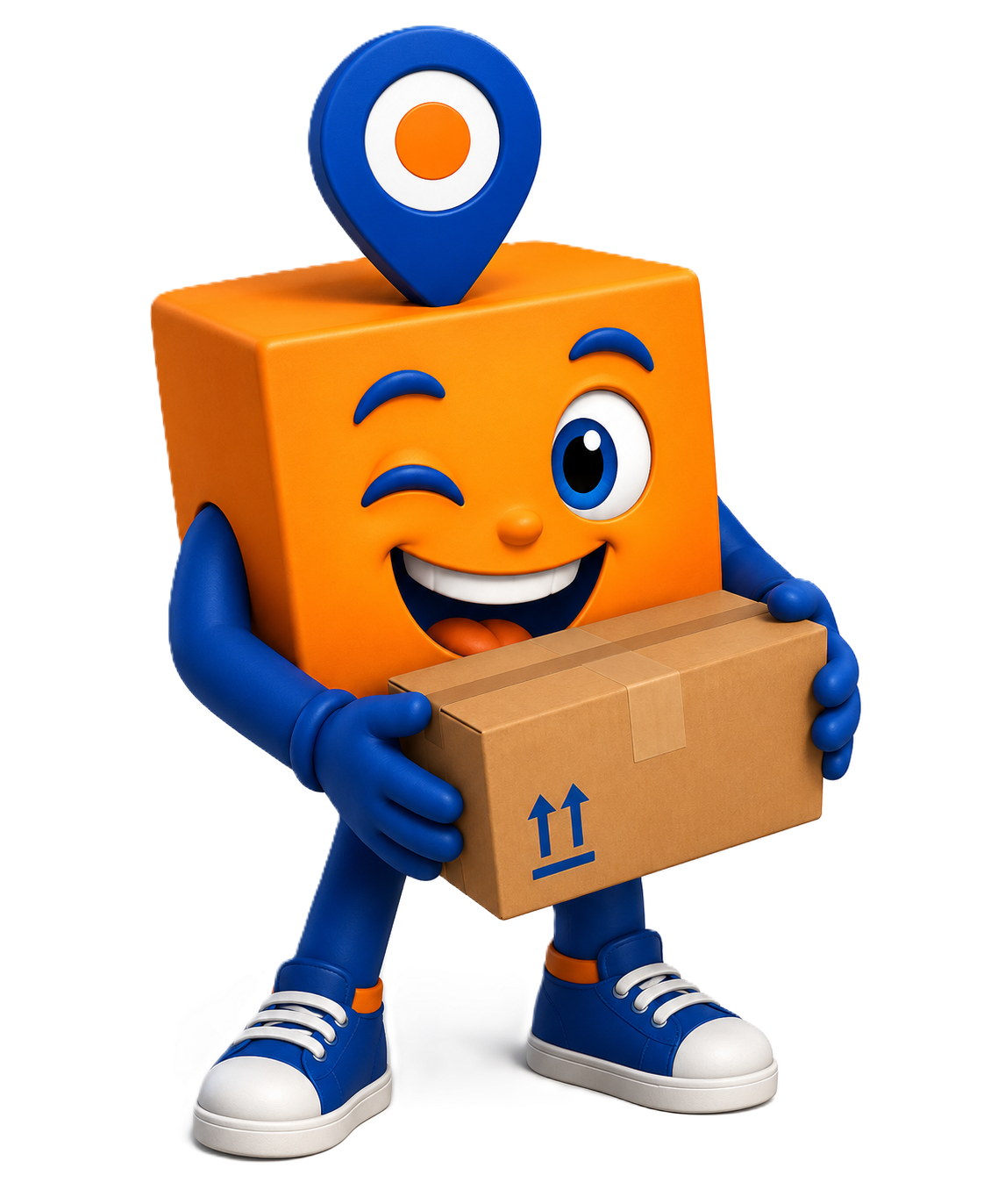 Mascote segurando caixa